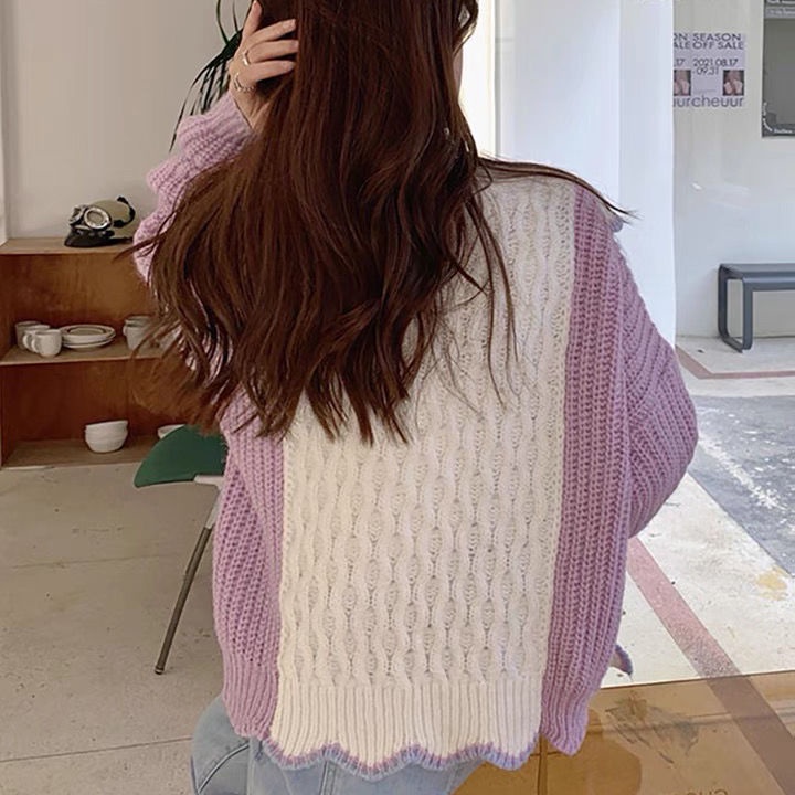 Áo khoác cardigan dệt kim màu tím trắng phong cách Hàn Quốc thời trang xuân thu cho nữ