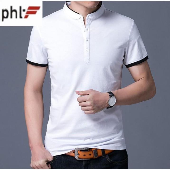 Áo thun nam cổ trụ thời trang phong cách Hàn Quốc PHLfashion - Trắng ✅