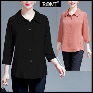 ROMI - ÁO KIỂU TRUNG NIÊN - ÁO QUÝ BÀ CỔ BẺ TAY LỠ VẠT BẦU PHỐI NÚT 2 BÊN TÀ - ÁO KIỂU TRUNG NIÊN 3A13 3A01 3A06