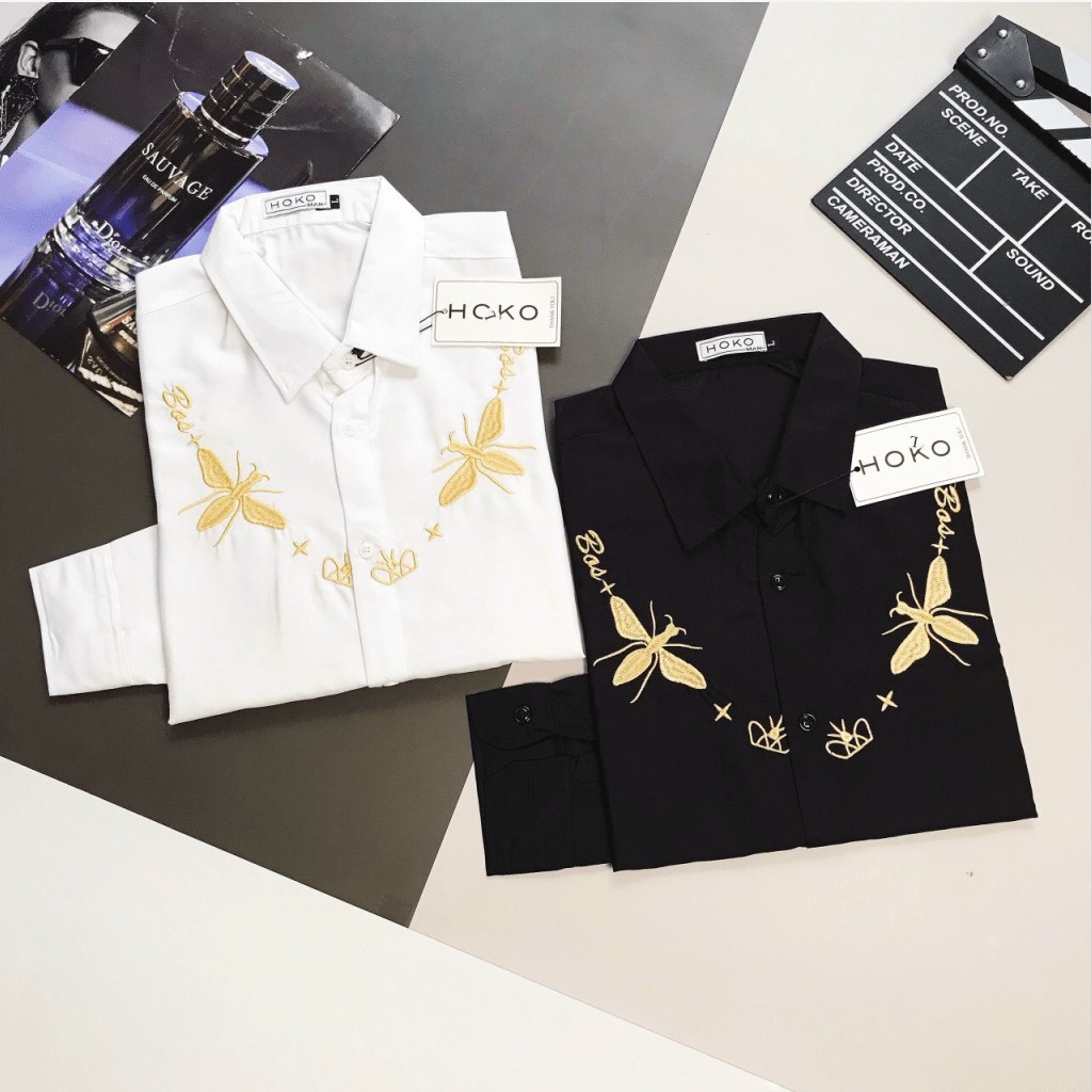 ÁO SƠ MI NAM DÀI TAY , IN THÊU CỰC ĐẸP , FORM ÁO CHUẨN ĐẸP CHO CÁC AE HK