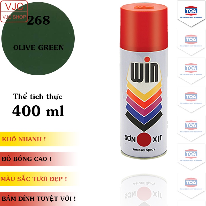Chai sơn xịt sơn xe máy cao cấp ATM / WIN màu xanh OLIVE A268 / 268 dung tích 400 ml