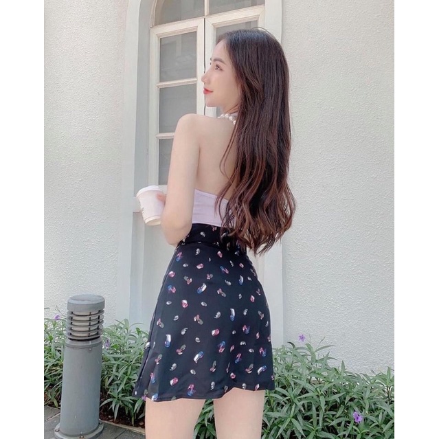 SALE OFF-chân váy A hoa nhí  cài  nút YN