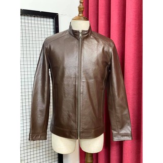ÁO DA BÒ NÂU CỔ TRỤ( DA BÒ THẬT 100%)