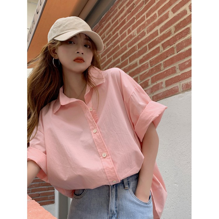 ÁO SƠ MI NỮ TAY NGẮN TRƠN VẢI KATE THOÁNG MÁT MÙA HÈ