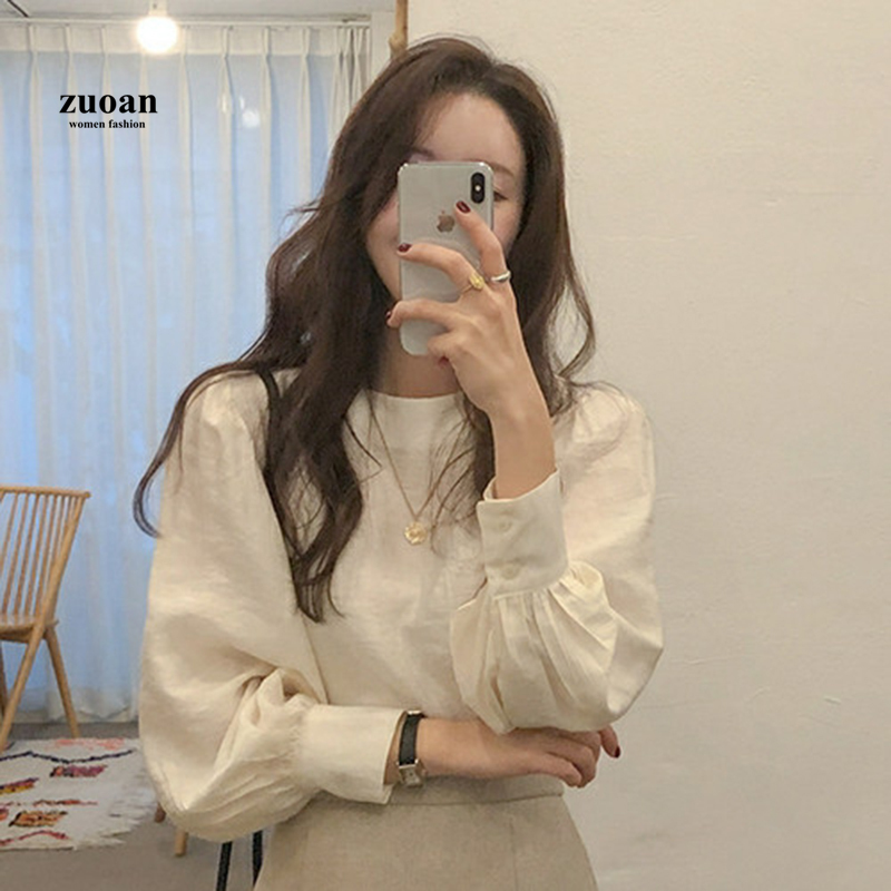 Áo SUXI chất liệu chiffon dài tay cổ tròn dáng rộng thời trang