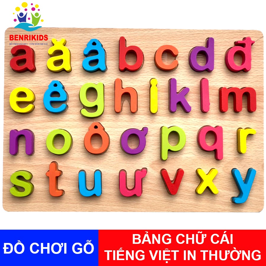 (Hàng Việt Nam) Bảng Chữ Cái Tiếng Việt Nổi In Thường Bằng Gỗ Benrikids Cho Bé Vừa Học Vừa Chơi