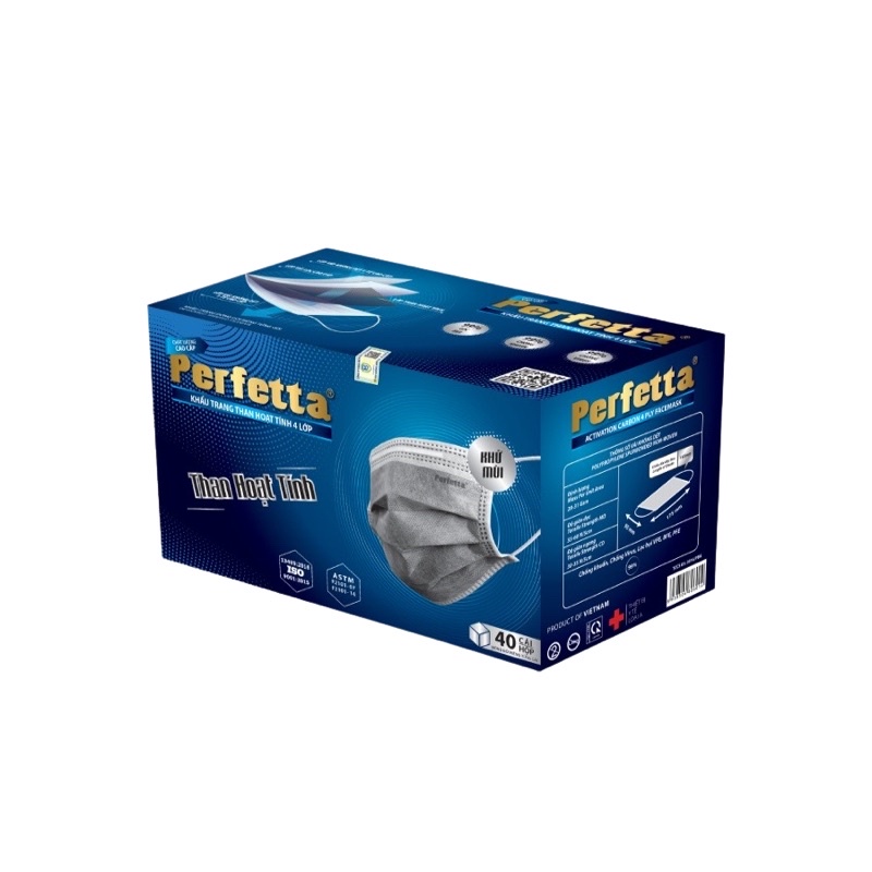 Hộp / 40 Cái Khẩu trang 4 lớp than hoạt tính Perfetta Carbon khử mùi đóng gói riêng từng cái