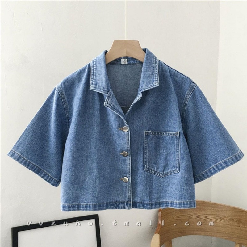 Áo Khoác Denim Ngắn Mỏng Mùa Hè Phong Cách Hong Kong Cổ Điển Dễ Phối Đồ Cho Nữ