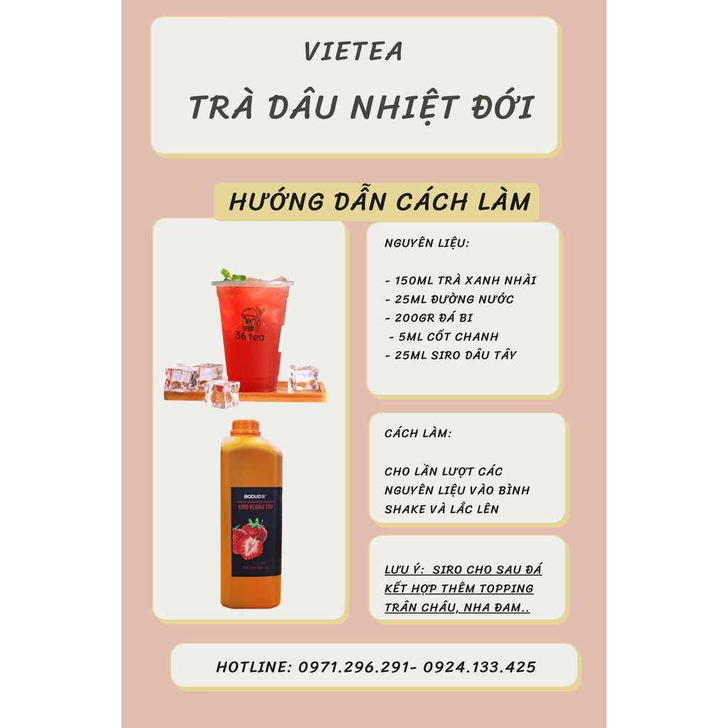 Siro Dâu tây Boduo pha trà hoa quả-trà sữa can 2L hàng chính hãng