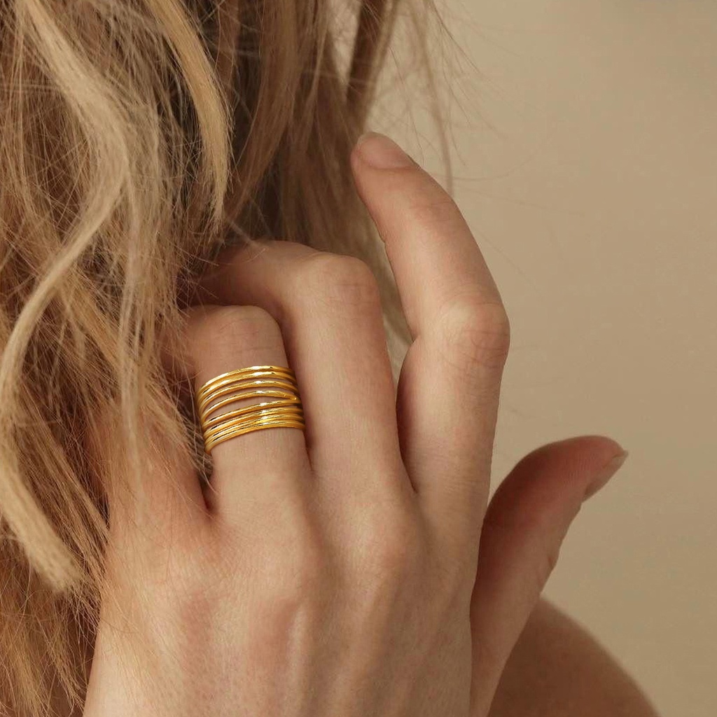 Vnox Nhẫn Hở Mạ Vàng Nhiều Đường Kẻ Có Thể Điều Chỉnh Phong Cách Tối Giản Cho Nữ