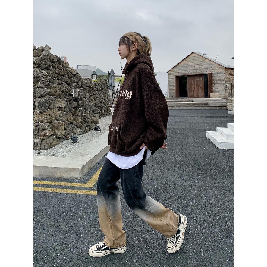 Quần jean ống rộng màu gradient phong cách hip hop dành cho nữ