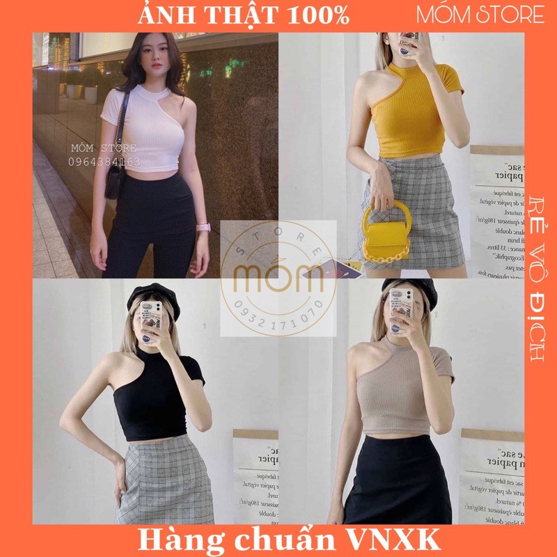 Áo Thun Gân Croptop Vintage Lệch Vai Xịn Xò [ ẢNH THẬT ] MÓM STORE