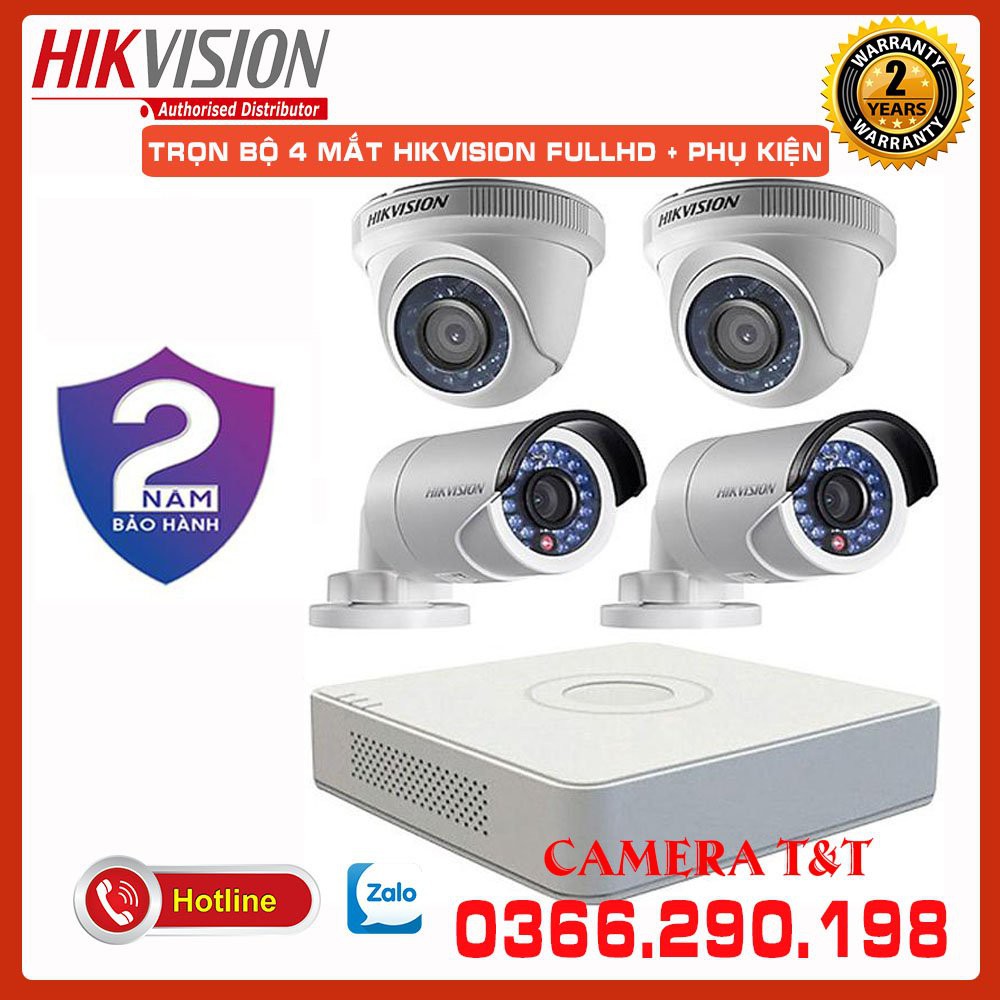 [TẶNG DÂY] TRỌN BỘ 4 MẮT CAMERA HIKVISION 2.0 MEGAPIXEL FULL HD 1080P KÈM Ổ CỨNG TÙY CHỌN - HÀNG CHÍNH HÃNG