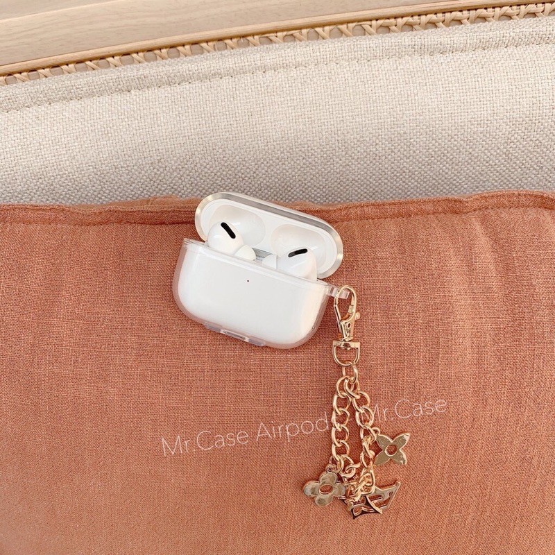 Case Airpods 1/2 Pro Vỏ Ốp Đựng Tai Nghe Trong dẻo Kèm Móc Khoá Vàng Xinh - Mr.Case