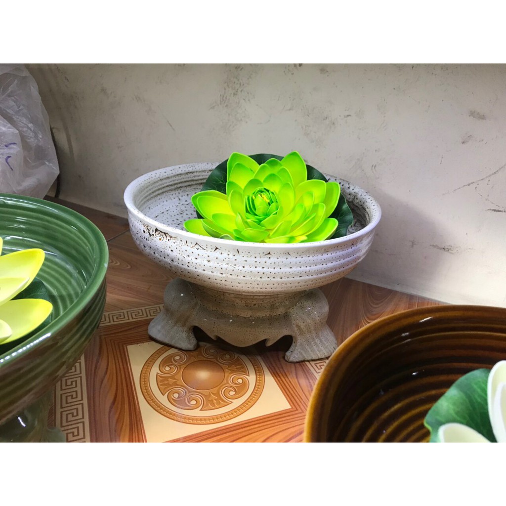 Bát Sen Thả Hoa Dáng Tròn 25cm Bát Tụ Lộc đồ thờ cúng gốm sứ đề ban thần tài hút tài lộc chiêu tài