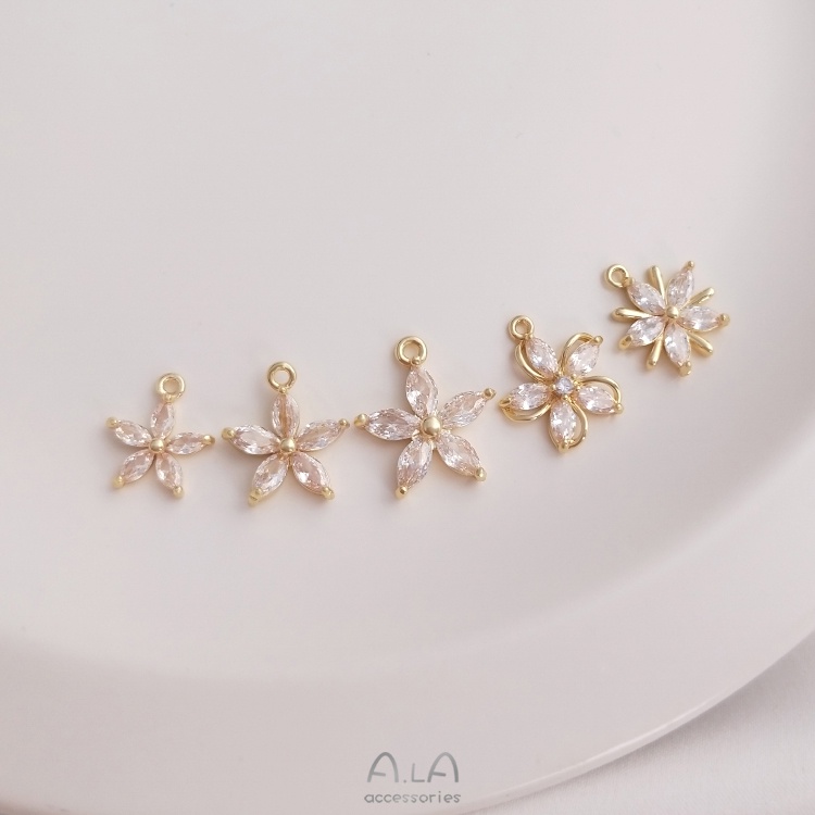 █A.ιA゜14K Vàng●1 Miếng°Mặt Dây Chuyền / Vòng Tay / Khuyên Tai Hình Hoa Anh Đào / Trái Tim Màu Sắc Mạ Vàng 14K diy