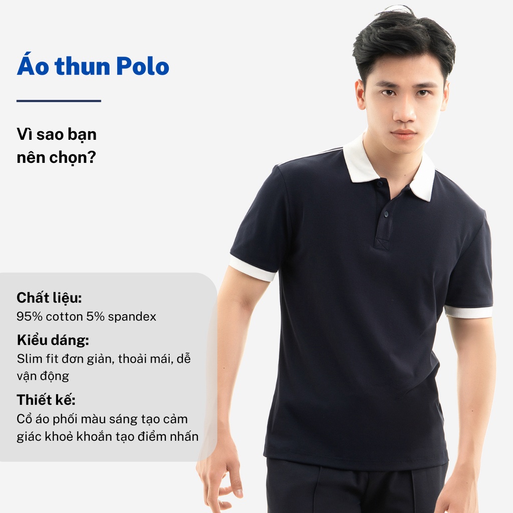 Áo thun polo ngắn cộc tay nam CIZA basic cổ bẻ vải cotton thanh lịch cao cấp trẻ trung màu navy APNS29