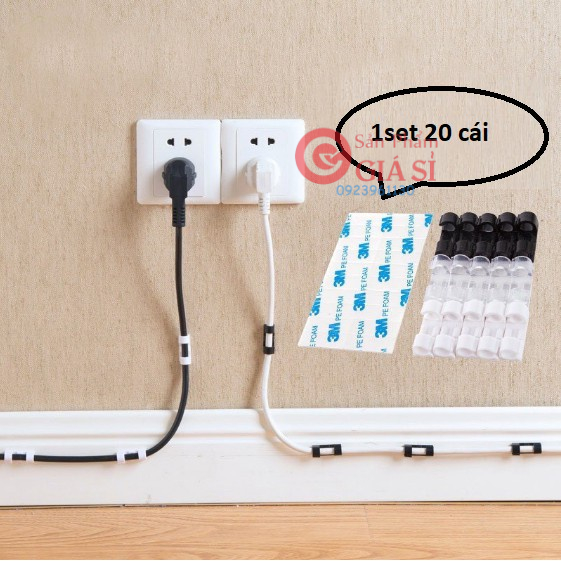 Nẹp dây điện dán tường treo giữ cố định dây sạc, cáp sạc thông minh, bộ kẹp đi dây điện 20 cái có kèm keo dán G170-NepDD