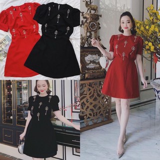[HÀNG THIẾT KẾ] Đầm xoè chữ A kết đá chìa khoá cao cấp
