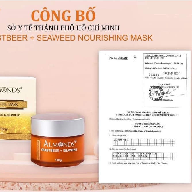 Mặt nạ Men bia cấp ẩm mềm da ALMONDS