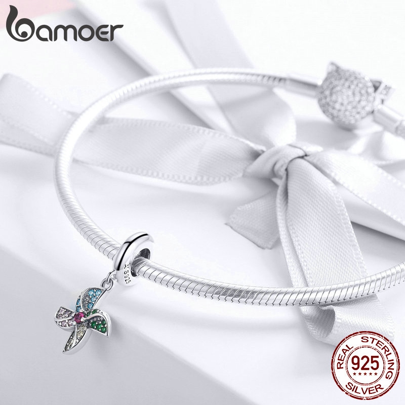 Mặt trang sức Bamoer SCC971 bằng bạc 921 hình chong chóng gió nhiều màu sắc dùng làm trang sức DIY