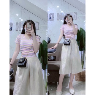 ẢNH THẬT áo croptop sọc cổ tim
