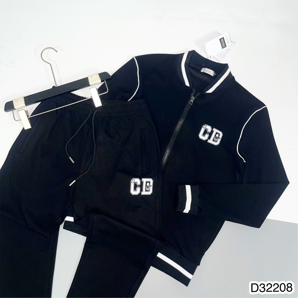 Bộ nỉ nam Dior chữ in áo dáng bomber quần ống bo chun_Bộ nỉ nam 2021