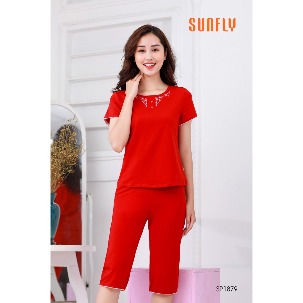 Đồ bộ mặc nhà cotton áo cộc quần ngố SUNFLY SP1879