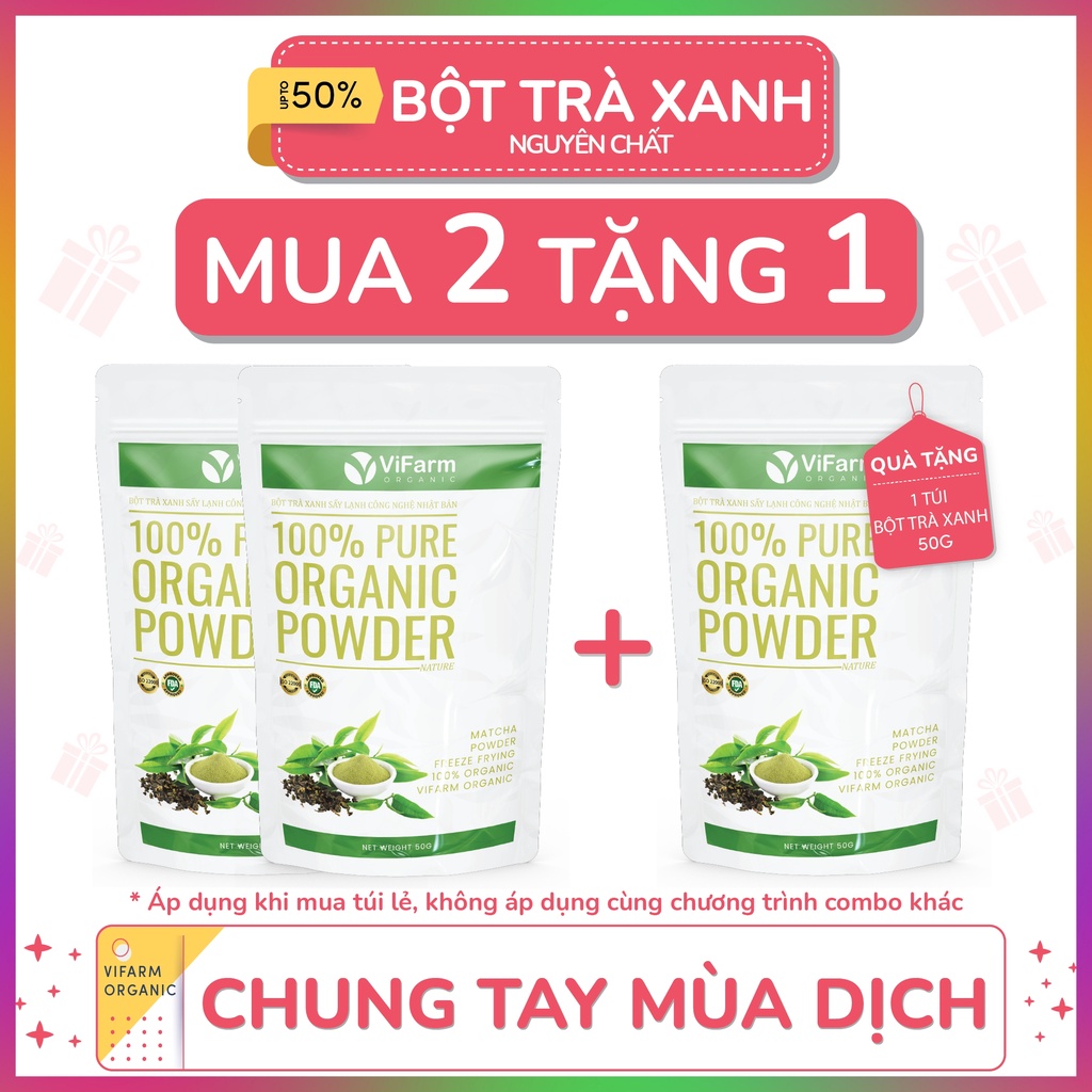 Bột Trà Xanh Matcha Nguyên Chất ViFarm 50Gram Sấy Lạnh Công Nghệ Nhật Bản, Bột Matcha Trà Xanh Làm Bánh, Đắp Mặt