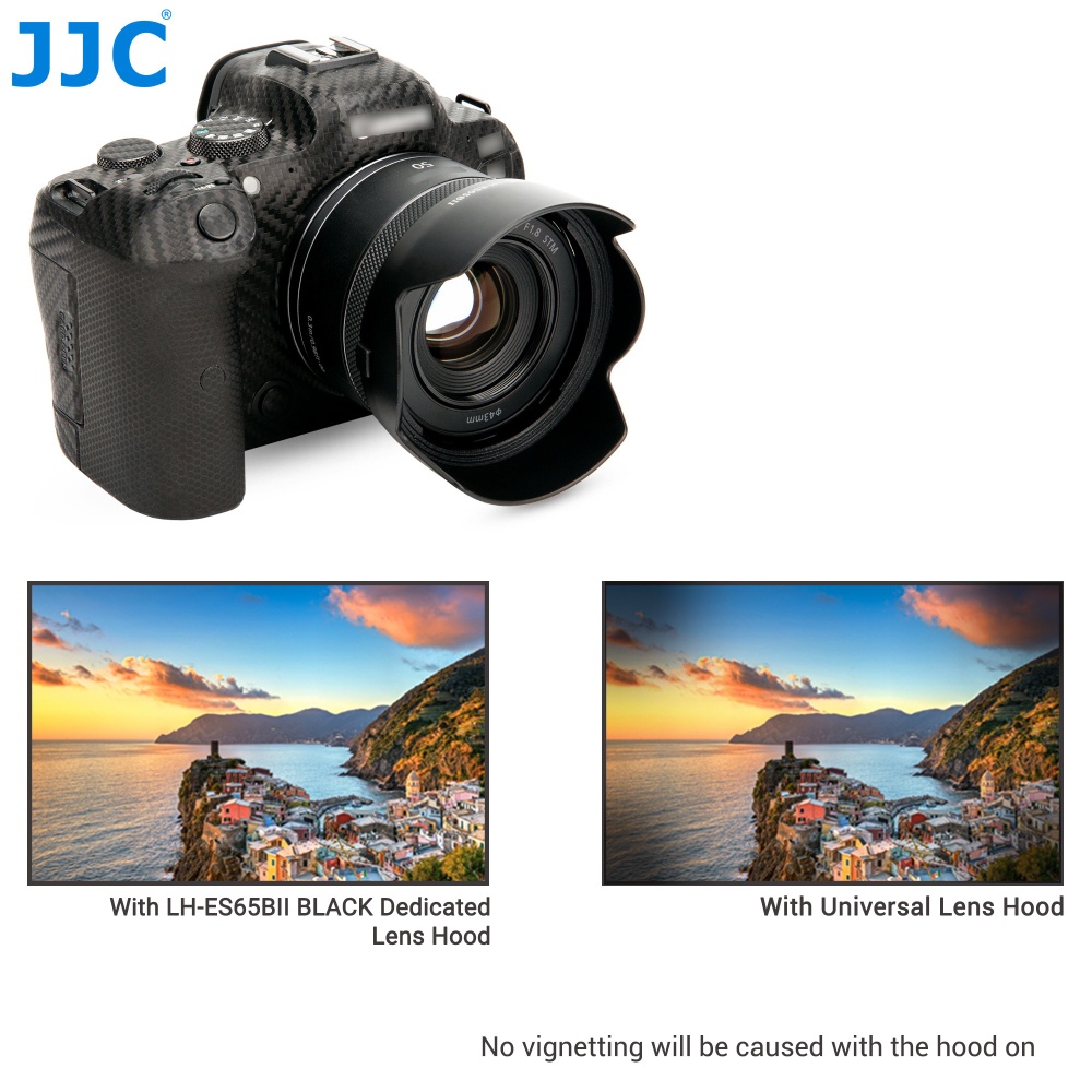 JJC LH-ES65B Loa Che Nắng Thay Thế ES-65B cho Ống Kính Canon RF 50mm F1.8 STM trên Máy Ảnh Canon EOS R50 R10 R8 R7 R6 Mark II R5 R3 RP Ra R