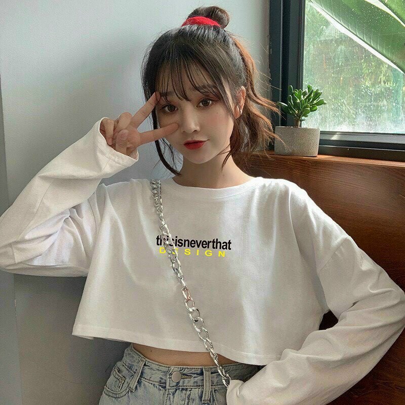 Áo Croptop tay dài nữ form rộng Unisex DESIGN 1 Freesize 45-70kg