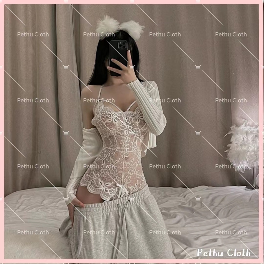 （Q1,HCM) Váy ngủ sexyBodysuit 2 dây hở lưng dễ thương phối voan 40-58kg--016