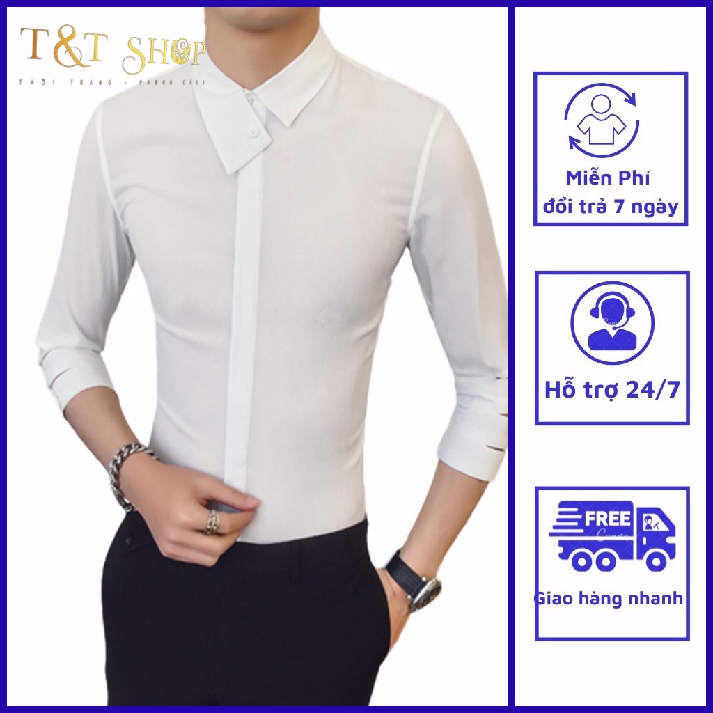 Áo sơ mi nam, Áo sơ mi T&T tay lỡ làm từ hỗn hơp rợi tổng hợp, co giãn nhẹ, mặc thoải mái, thấm hút mồ hôi N17