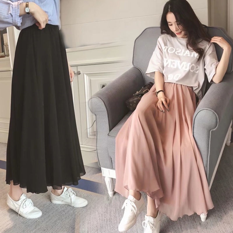 Nữ tính thời trang mới cho phụ nữ eo cao Váy voan liền thân váy dài cho phụ nữ