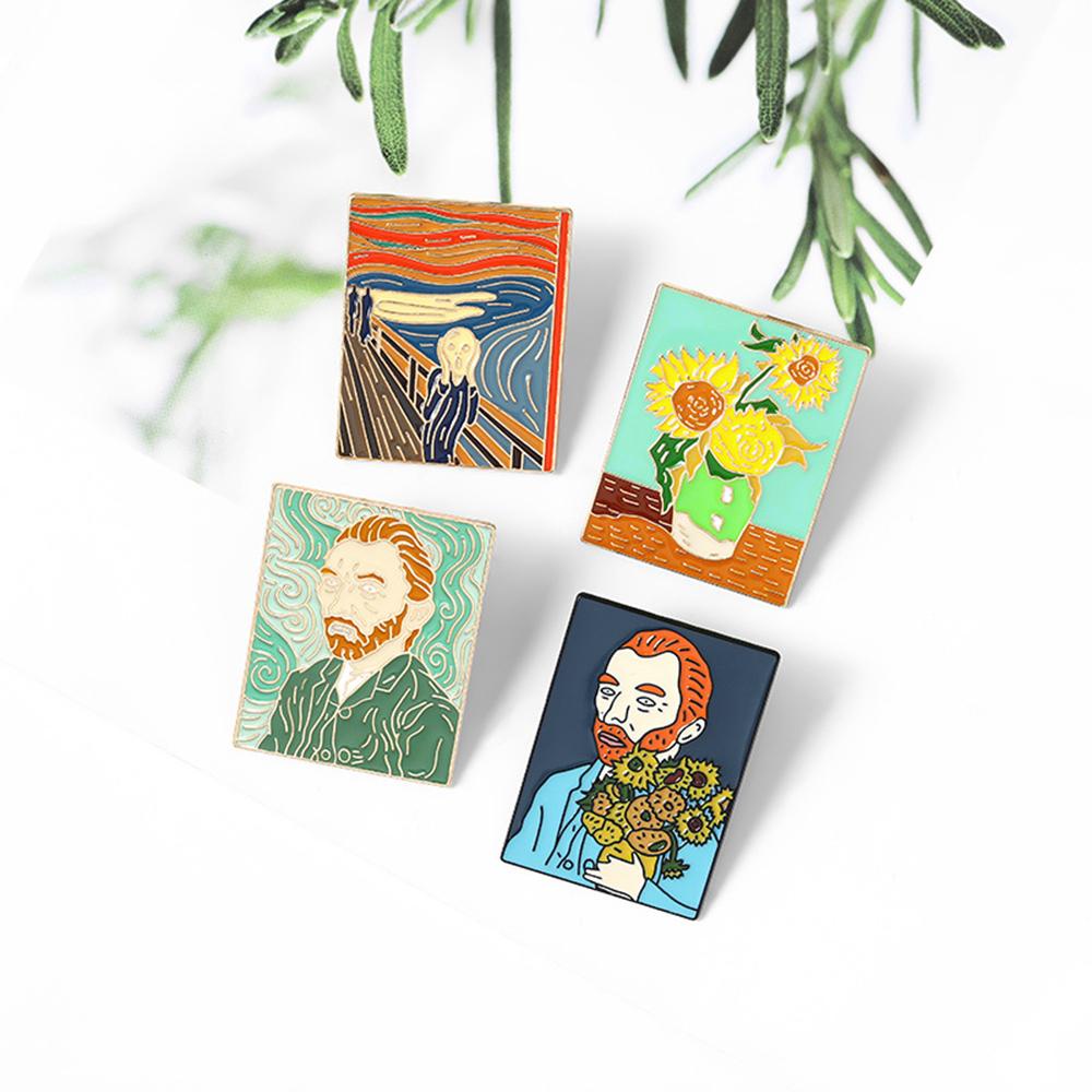 Huy Hiệu Cài Áo Hình Tranh Van Gogh Tráng Men Độc Đáo