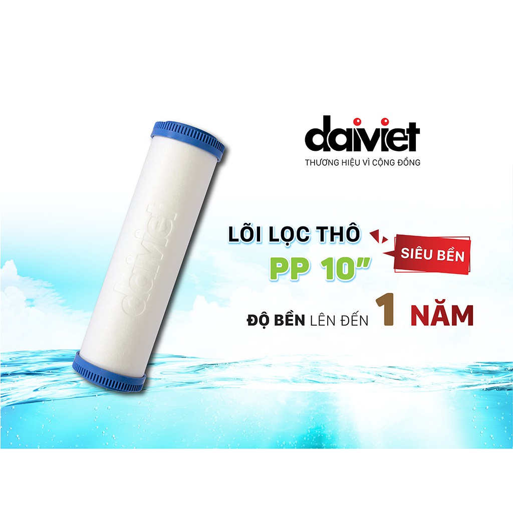 Lõi lọc thô PP 10" 5 μm Đại Việt - Lọc huyền phù, rỉ sét - Dùng cho máy lọc nước Daikiosan, Makano