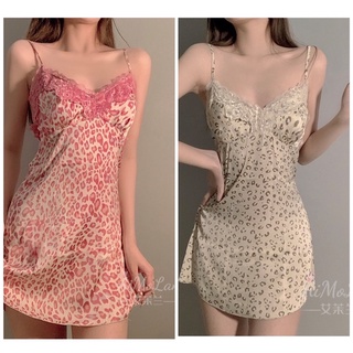 [M132] Váy lụa da beo 2 dây có mút ngực - Đầm ngủ cao cấp