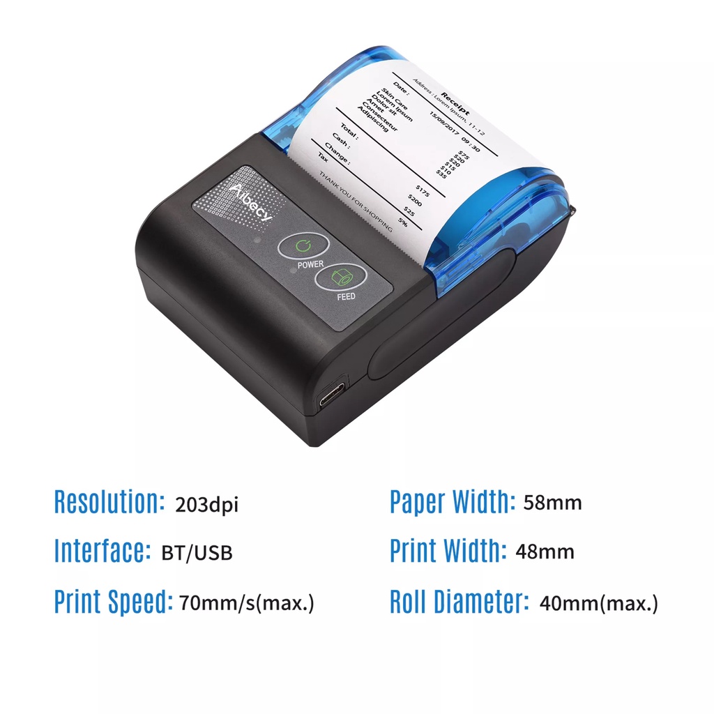 Máy in hóa đơn bluetooth Acebe MPT-II  in bill từ ứng dụng bán hàng Viettelpay pro, KiotViet..