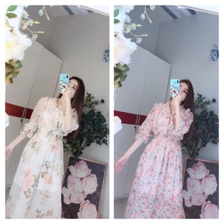 Đầm hoa nhí cột nơ tiểu thư (hoa mới) -video+hình thật