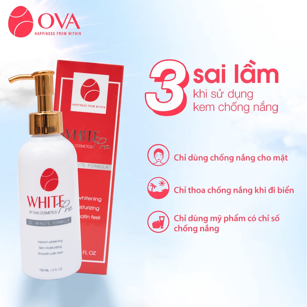 Kem dưỡng trắng da Body Ova Whitepro, nâng tông, dưỡng ẩm, chống lão hóa toàn thân ngày đêm, 150ml