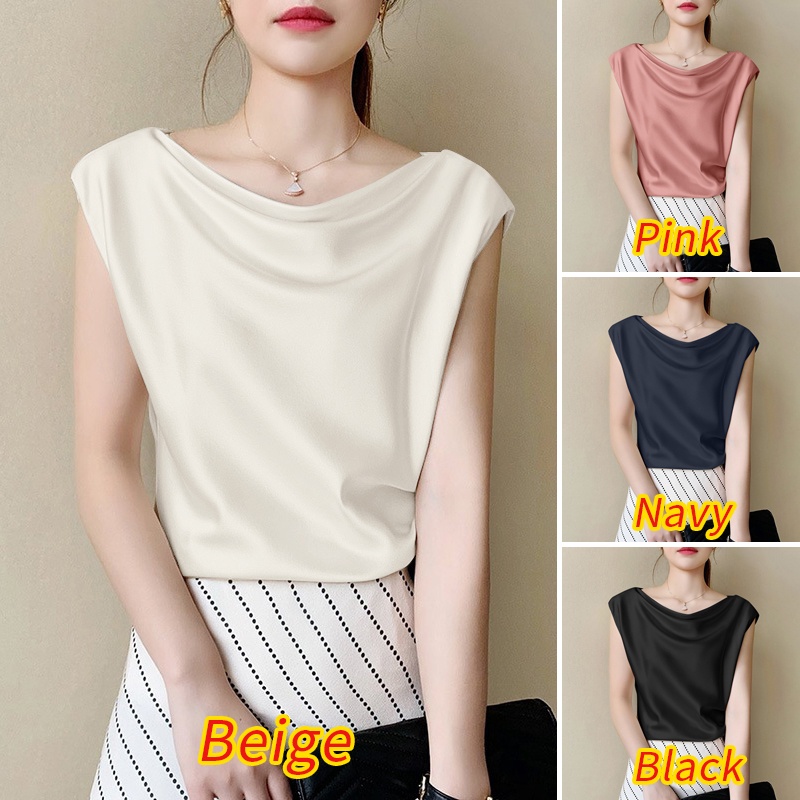 Zanzea Áo Kiểu Vải Satin Không Tay Dáng Rộng Thời Trang Công Sở Cho Bạn Gái