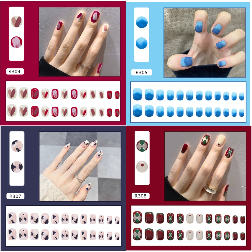 Set móng tay giả kèm keo nhiều mẫu mã và màu sắc khác nhau dùng cho trang trí móng nghệ thuật - R301 - R320
