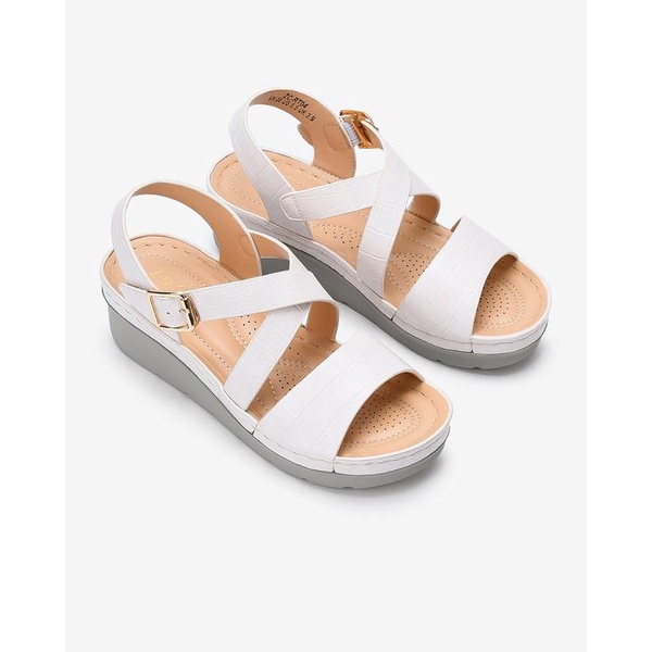 Giày Sandal đễ xuồng nữ Zucia quai chéo ôm chân da dập vân đế cao 5cm  tôn dáng - SRT04