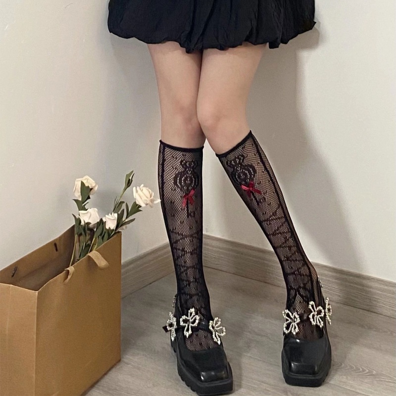XIXI Tất Lưới Cao Qua Gối Đính Nơ Phong Cách Lolita Cho Nữ