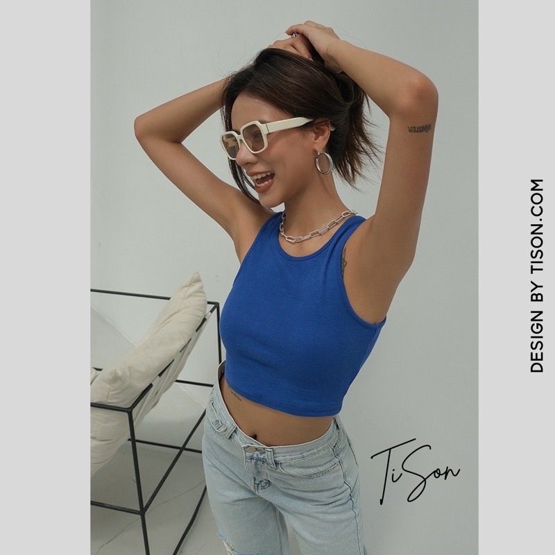 Áo croptop sát nách cổ tròn form ôm, Áo ba lỗ dáng ngắn chất zip co giãn