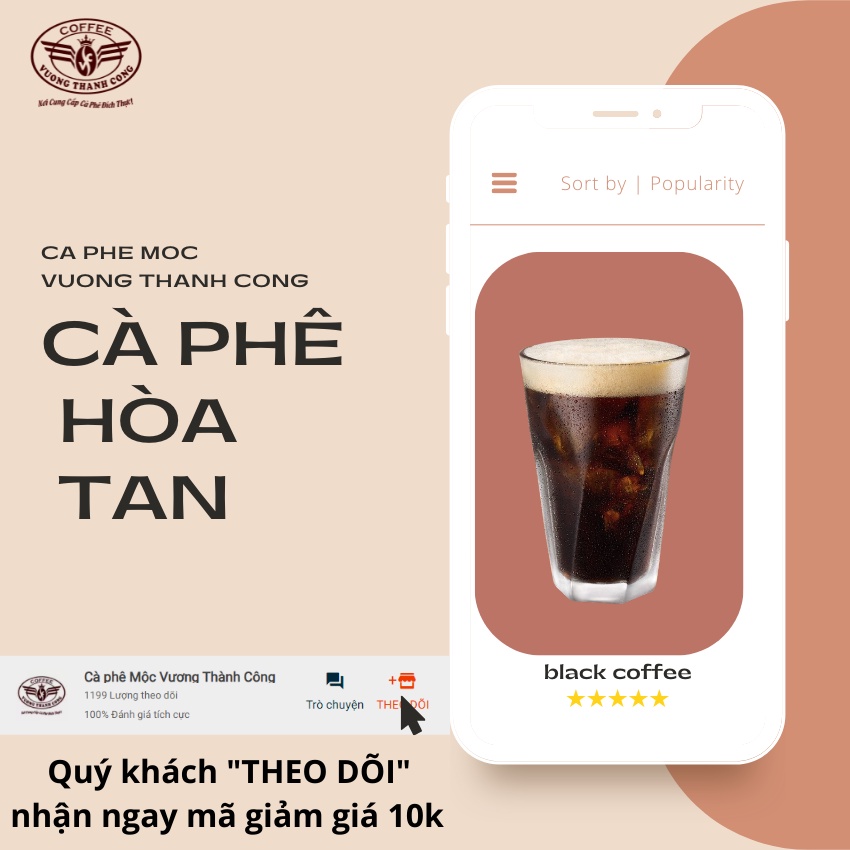 Cà phê Sấy lạnh Nguyên Chất 50Gram; Tỷ lệ 80x20[THƯƠNG HIỆU CÀ PHÊ VƯƠNG THÀNH CÔNG-AB05] Cà phê thơm ngon, Tự nhiên