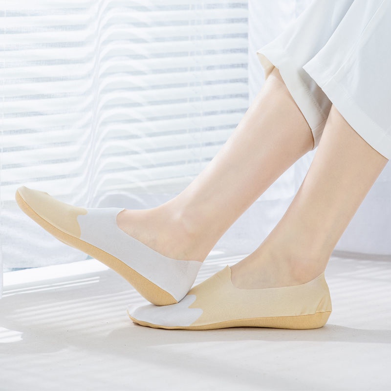 Vớ Cổ Thấp Bằng Vải Lụa Băng Mỏng Màu Sắc Tương Phản Chống Trượt