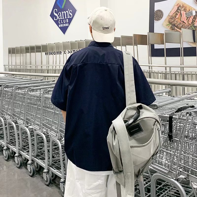 Áo Sơ Mi Tay Ngắn Dáng Rộng Màu Trơn Kiểu Hồng Kông Thời Trang Mùa Hè Năng Động