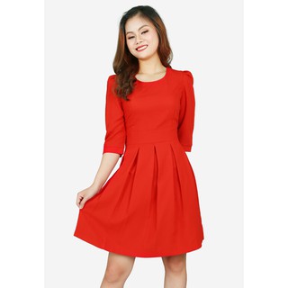 Đầm cát đỏ xòe tay lỡ cá eo the one fashion ddx042do