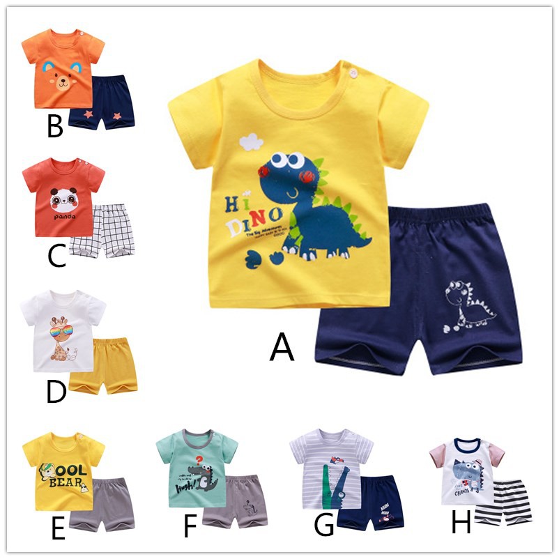 Set áo thun cotton tay ngắn và quần ngắn dễ thương cho bé 0-4 tuổi